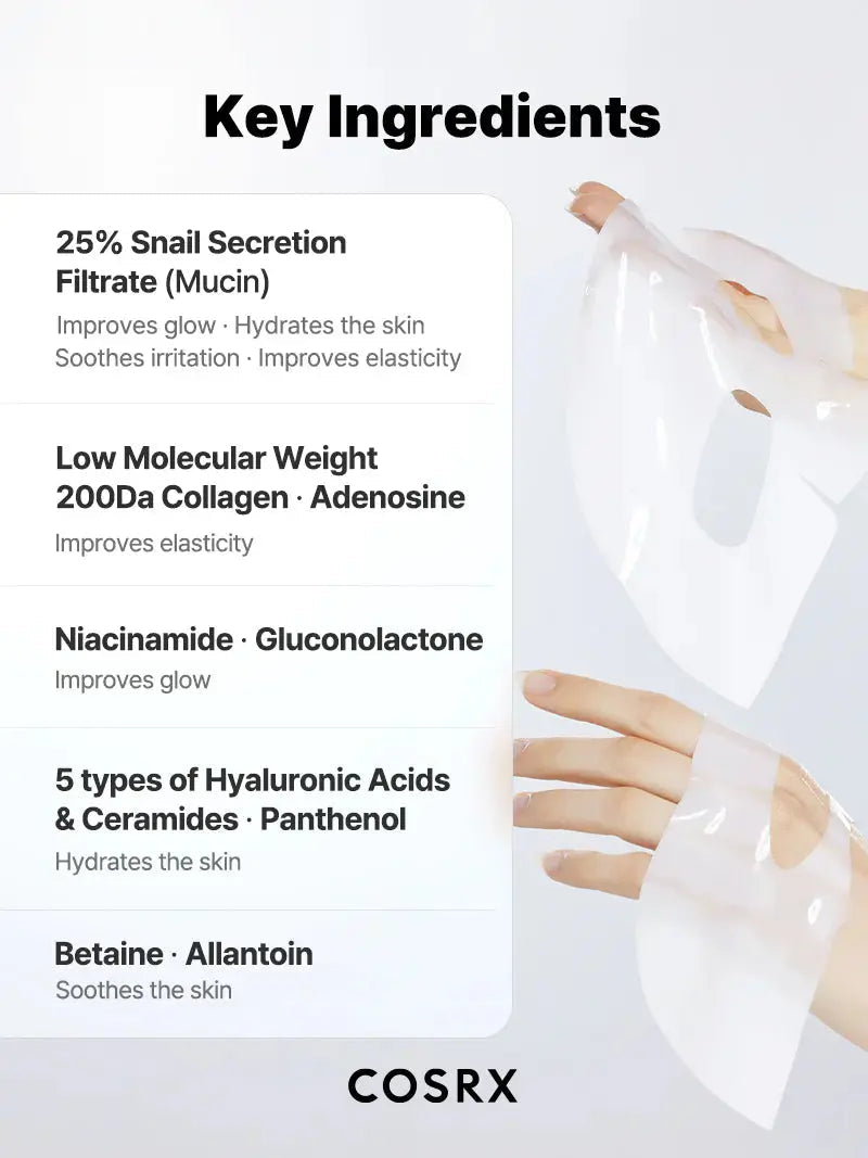 COSRX COSRX Advanced Snail Mucin Glass Glow Hydrogel Mask Overnight, Masque Collagène 3pcs